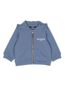 Balmain Kids hoodie zippé à logo imprimé - Bleu