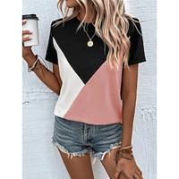 Dames T-shirt Geometrisch Kleurenblok Gestreept Afdrukken Dagelijks Modieus Modern Korte mouw Strakke ronde hals Blozend Roze Zomer Lightinthebox