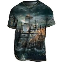 Voor heren T-shirt T-shirts Grafisch Schip Watersport Strakke ronde hals Kleding 3D-afdrukken Buiten Casual Korte mouw Afdrukken Vintage Modieus Ontwerper Lightinthebox - thumbnail