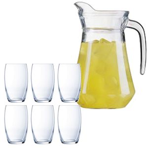 Luminarc schenkkan/waterkan van glas 1.6 liter met 6x waterglazen van 375 ml