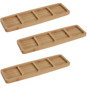 3x Serveerplanken/borden 4-vaks van bamboe hout 33 cm