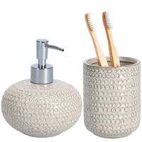 Badkamer accessoires set 2-delig - keramiek - beige - structure - thumbnail