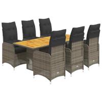 vidaXL 7-delige Bistroset met kussens poly rattan grijs