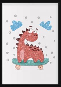 Affiche - Dino op een skateboard