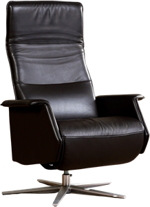 Donkerbruine leren moderne relaxfauteuil Mojo - met stervoet rvs - zithoogte hoog - Massif Leer Marron (donkerbruin leer)