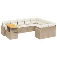 vidaXL 10-delige Loungeset met kussens poly rattan beige, tuinset, tuinmeubel, terrasset, tuinbank, terrasmeubel, loungebank, loungeset tuin