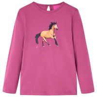 Kindershirt met lange mouwen paardenprint 116 frambooskleurig