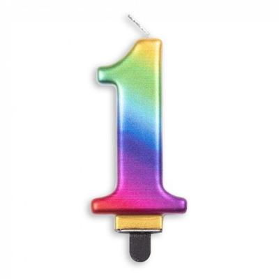 Kaars 1 jaar regenboog luxe