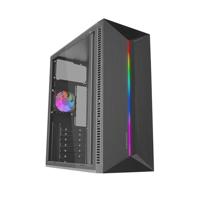 MARS GAMING MC-BLAZE, ATX Gaming Behuizing, 1x 80mm FRGB Achterventilator, RGB LED Strip aan de Voorkant met Meerdere Effecten, Volledig Zijvenster, Mid-Tower PC met Grote Interne Capaciteit, Zwart