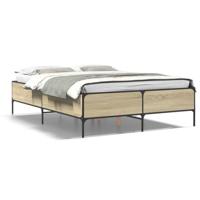 vidaXL Bedframe bewerkt hout metaal sonoma eikenkleurig 140x200 cm, bed, bed ombouw, twijfelaar bed, bedbodem, slaapkamermeubel, 2 persoonsbed