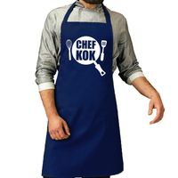 Chef kok barbeque schort / keukenschort kobalt blauw voor her - thumbnail