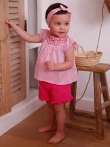 Babysetje met blouse, short en haarband rozen