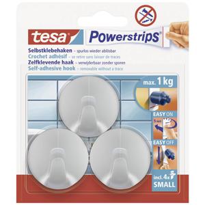 tesa POWERSTRIPS® Zelfklevende haak Small Rond Chroom (mat) Inhoud: 3 stuk(s)