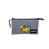 Pokemon Pikachu pennenetui, drievoudig, binnen gevoerd en met ritssluiting, etui met 3 vakken, 3 x 23 x 3 cm, Meerkleurig, Drievoudig schooletui
