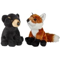 Bosdieren zachte pluche knuffels 2x stuks - Vos en Zwarte Beer van 15 cm