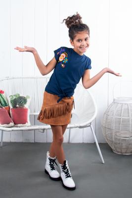 B.Nosy Meisjes t-shirt geborduurde bloem en knoop - Space blauw