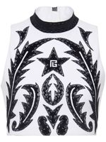 Balmain haut crop à motif baroque - Tons neutres - thumbnail