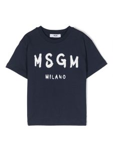 MSGM Kids t-shirt en coton à logo imprimé - Bleu