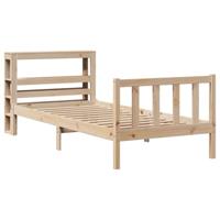 vidaXL Bedframe met hoofdbord massief grenenhout 90x200 cm, bed, bed ombouw, boxspring, bedbodem, slaapkamermeubel, eenpersoonsbed, 1 persoonsbed