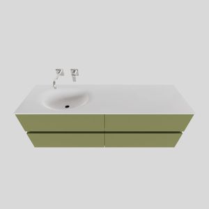 Badkamermeubel Solid Surface BWS Stockholm 150x46 cm Links Mat Groen 4 Laden (zonder kraangaten)