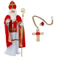 Sinterklaas kostuum - inclusief ring en kruis ketting met rode steen - thumbnail