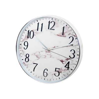 Gebor - Moderne Trendy Wandklok 30.5cm - Wit – Marmerlook - Chrome Buitenkant - Klokken – Decoratie – Design –