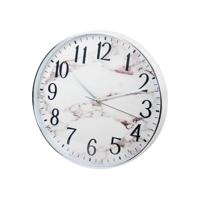 Gebor - Moderne Trendy Wandklok 30.5cm - Wit – Marmerlook - Chrome Buitenkant - Klokken – Decoratie – Design –
