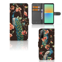 Sony Xperia 10 IV Telefoonhoesje met Pasjes Pauw met Bloemen - thumbnail