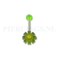 Navelpiercing acryl bloem groen met geel