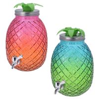 Set van 2x stuks glazen drank dispensers ananas roze/oranje en blauw/groen 4,7 liter - thumbnail