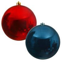 2x stuks grote kerstballen van 20 cm glans van kunststof blauw en rood - thumbnail