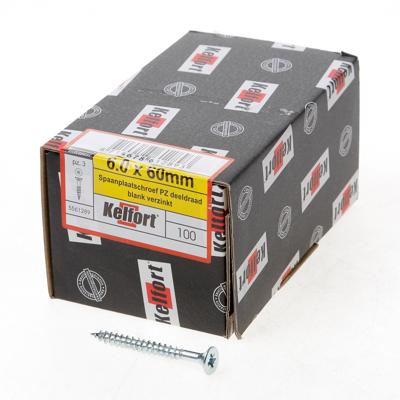 Kelfort Spaanplaatschroef platverzonken kop verzinkt pozidriv deeldraad 6.0 x 60mm Kelfort Spaanplaatschroef platverzonken kop verzinkt pozidriv deeldraad 6.0 x 60mm
