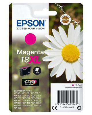 Epson C13T18134022 6.6ml 450pagina's Magenta inktcartridge Epson C13T18134022 6.6ml 450pagina's Magenta inktcartridge