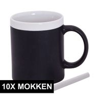 10x stuks beschrijfbare krijtbord koffiemokken wit 350 ml   -