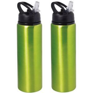 Waterfles/sportfles/drinkfles Sporty - 2x - metallic groen - aluminium/kunststof - 800 ml