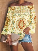 Printed Casual Off Shoulder Top