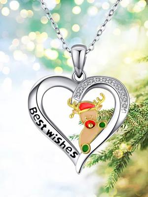 Kerstmis elanden Strass Hart Halsketting