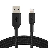 Belkin gevlochten Lightning-kabel (Boost Charge Lightning/USB-kabel voor iPhone, iPad, AirPods) MFi-gecertificeerde iPhone-laadkabel, gevlochten Lightning-kabel (2 m, zwart)