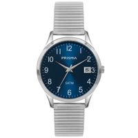 Prisma P.1177 Horloge rekband staal zilverkleurig-blauw 37 mm