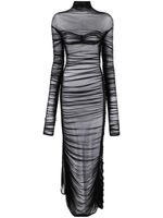 Mugler robe longue à transparents froncés - Noir