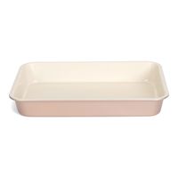 Rechthoekige ovenschaal/braadslede van staal 35 x 24 cm wit/roze   -