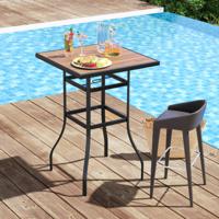 70 cm Lange en Brede Terrasbartafel Vierkante Barhoogtetafel met 39 mm Gat voor Parasols en Stevig Metalen Frame Zwart