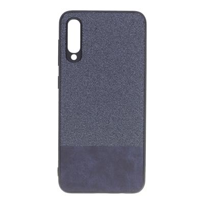 Shop4 - Samsung Galaxy A30s Hoesje - Harde Back Case Denim en Leer Donker Blauw