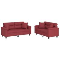vidaXL 2-delige Loungeset met kussens kunstleer wijnrood, fauteuil, 3-zitsbank, sofa, 2-zitsbank, bank, 2 zitsbank, zitbank, fauteuil stoel