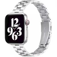 By Qubix - Stalen slim fit schakelband - Zilver - Compatible met Apple watch 44mm / 45mm / 46mm / 49mm - Compatible Apple watch bandjes