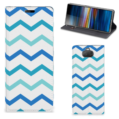 Sony Xperia 10 Hoesje met Magneet Zigzag Blauw