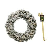 Groen/witte led kerstkrans 60 cm Imperial met kunstsneeuw en met gouden hanger - thumbnail