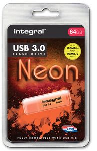 Integral Neon USB 3.0 stick, 64 GB, oranje