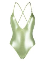 The Attico maillot de bain métallisé à col v - Vert