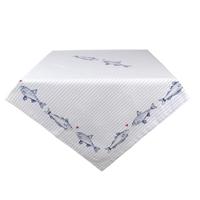 Clayre & Eef Tafelkleed 150x250 cm Wit Blauw Katoen Rechthoek Vissen Tafellaken